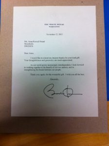 Tackbrev-President Barack Obama